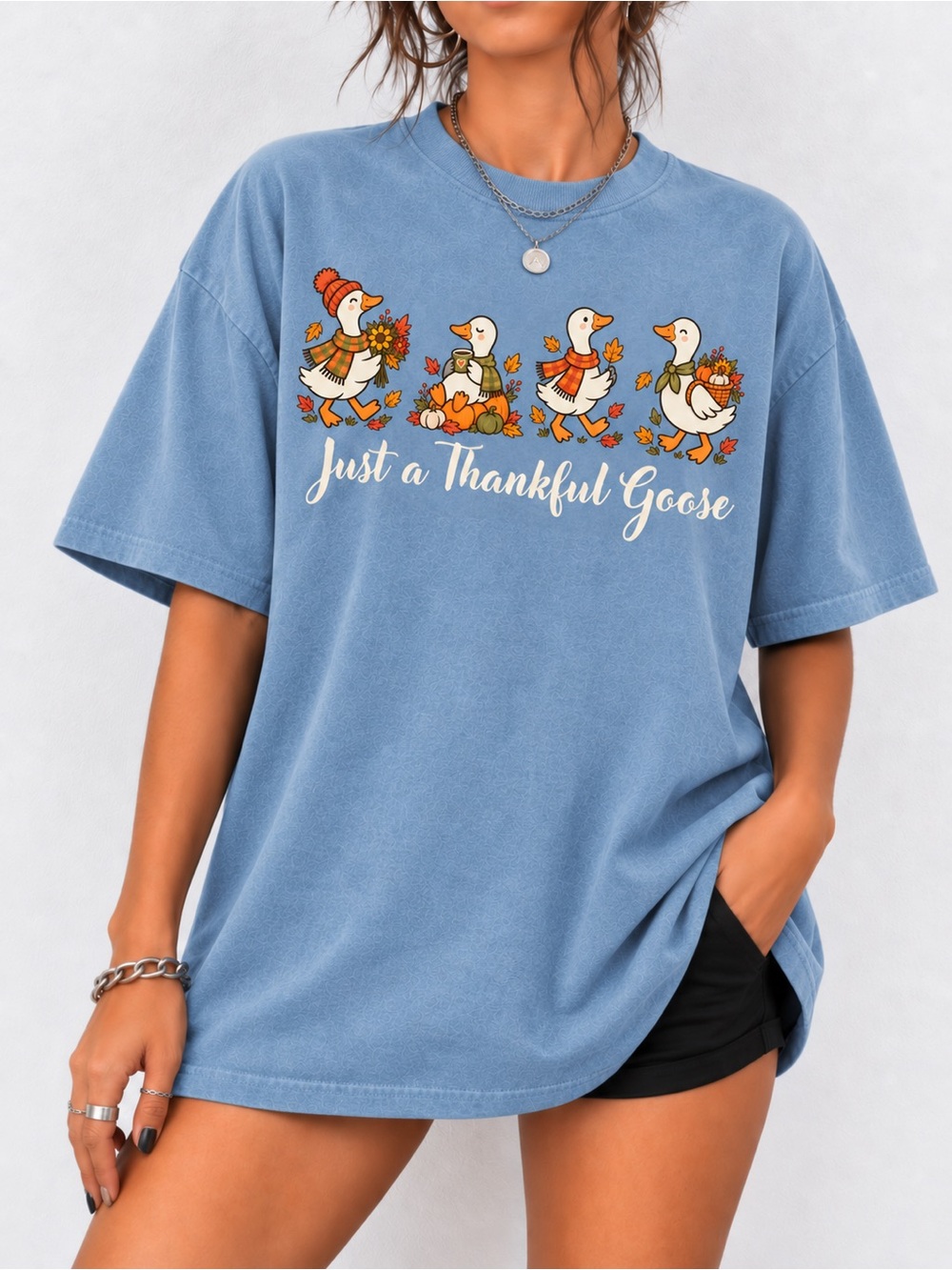 Just a Thankful Goose Comfort Colors Tee Thanksgiving Goose Unisex T-Shirt